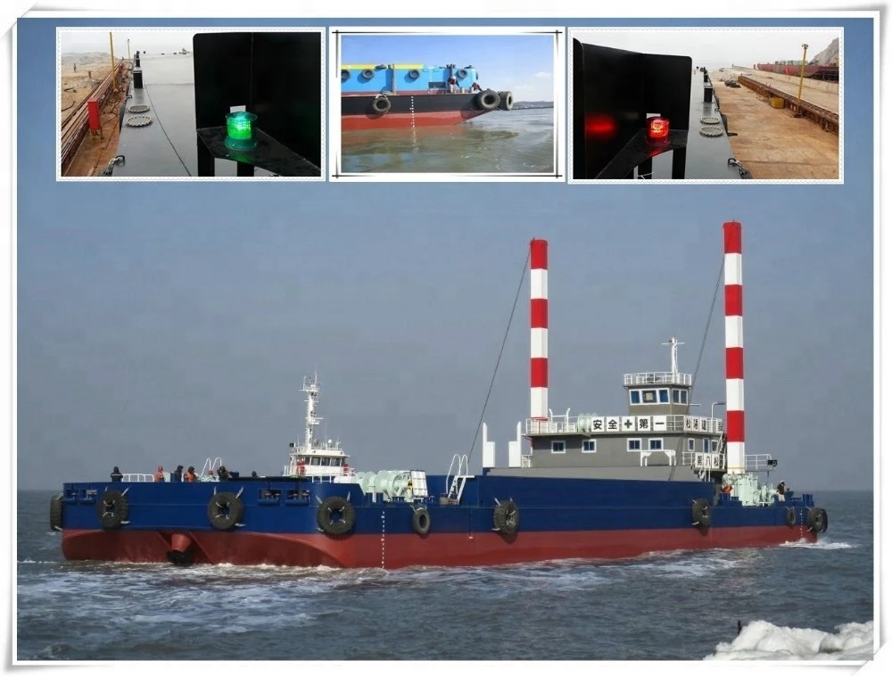 DWS305/3NM red and green navigation lights installed on a deck barge at sea