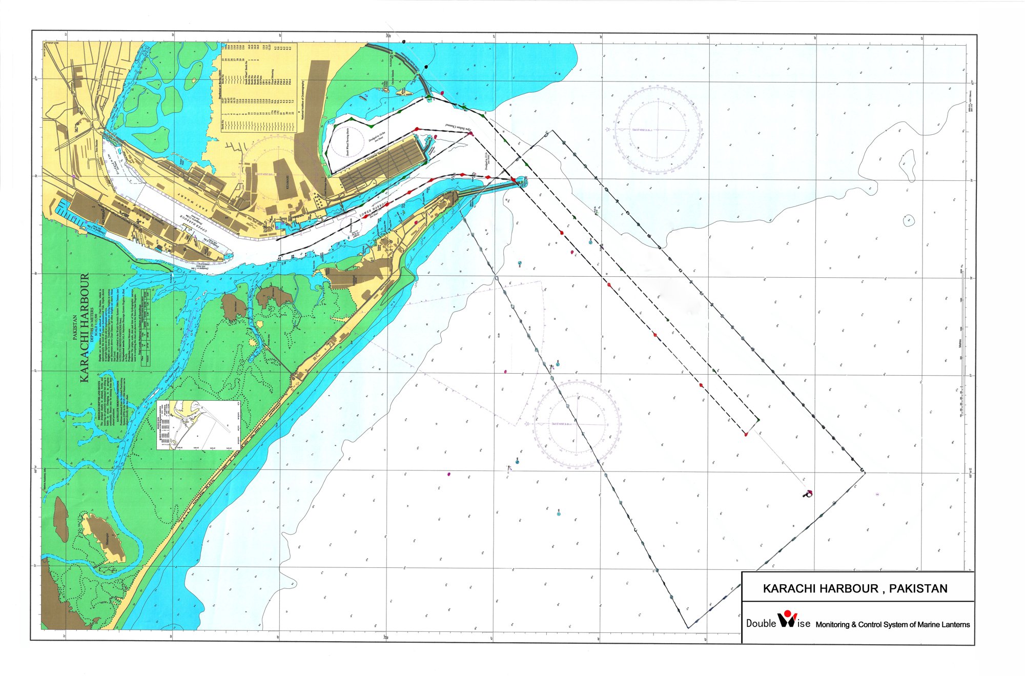 Chart of Karachi Harbour, Pakistan, showing the marine lantern monitoring and control layout