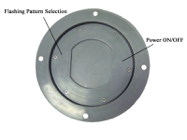 Underside of the DWS503 showing the flashing pattern selection and power on/off switches