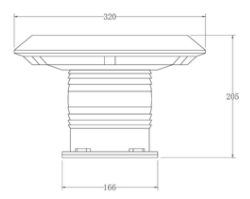 DWS703 dimension drawing: 320mm diameter top, 166mm base, 205mm high